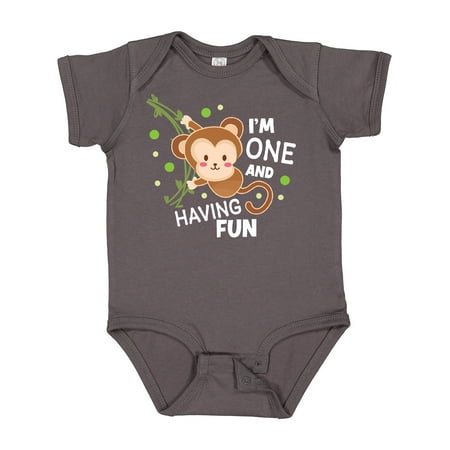 

Inktastic I m One and Having Fun with Monkey Gift Baby Boy or Baby Girl Bodysuit