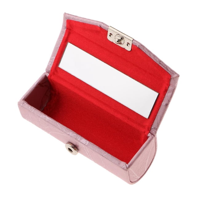 Tenedor de cuero suave Sunnimix Estuche de lápiz labial con espejo Piedra agrietada china Rosado