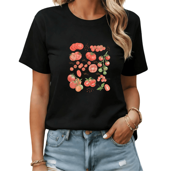 Black Print T-shirt Graphic Tees Tomato Bunch Gift For Garden Lovers Chefs Shirts S-5XL Tops