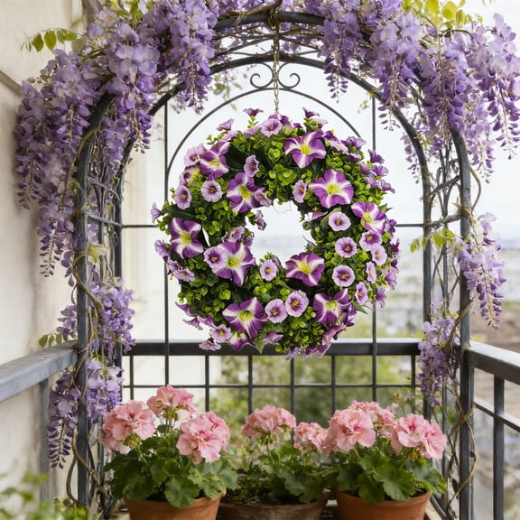 39cm Spring & Winter Artificial Wreath, Colorful Floral Door Wreath for Front Door, Porch & Wall Decor, Durable Outdoor Hanging Garland for All Seasons