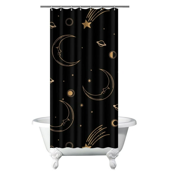 Gothic Shower Curtain - Dark Celestial Moon & Star Print, Mystical Cosmic Theme Bath Decor, Waterproof Polyester, 36"Wx72"L, Goth Aesthetic Gift