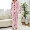 thumbnail image 2 of Top-kevin Pajama Sets for Womens Martini Cherry Bow Loose Button Down Long Sleeve Shirts And Pants Set, 2 of 6