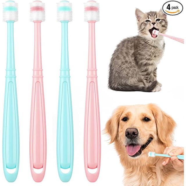4 cepillos de dientes de silicona para perros pequeños, cepillos de dientes para gatos, 360 grados, cepillo de dientes para bebés, cepillo de dientes para mascotas, limpieza profunda, embalaje indepe JAMW Sencillez