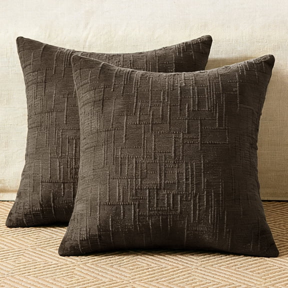 COOKCOK Chenille Throw Pillow Covers Set of 2, 18 x 18 Inch Thick Textured Farmhouse Couch Pillow Covers - Modern Neutral Decorative Pillow Cases for Sofa, Bed, Living Room, Chocolate
