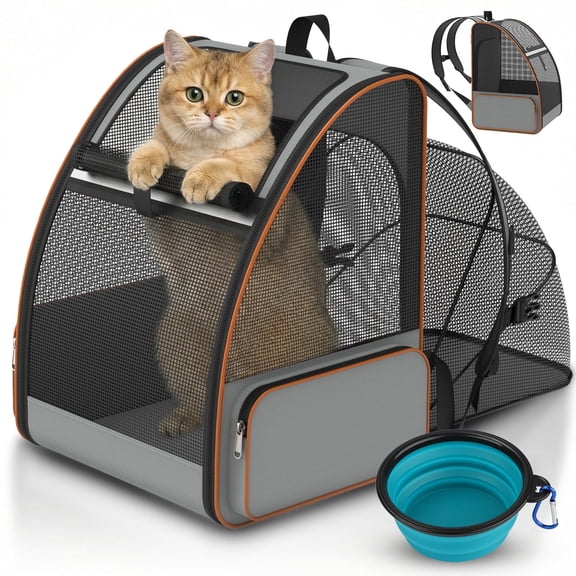Cat Carrier Backpack -Pet Carrier Expandable for Cat Puppy Outdoor Ventilated Travel Backpack with Breathable Mesh,