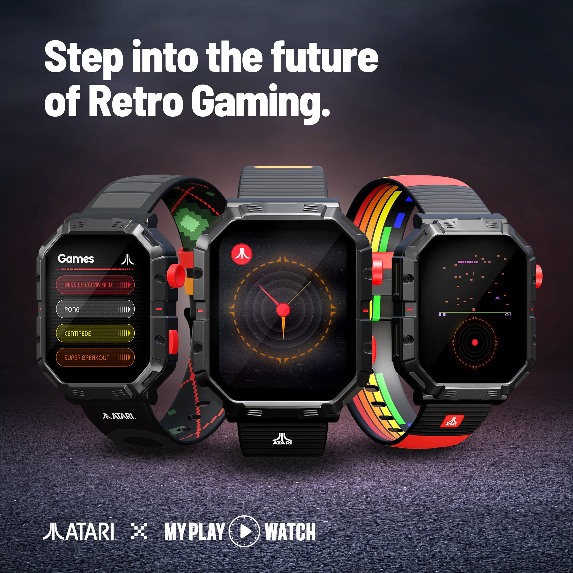 Atari 2600™ My Play Watch – Retro Gaming Smartwatch with Selective Tech, Non-Connected, Built-in Centipede™, Pong™, Missile Command™, Super Breakout™, Fitness Tracker