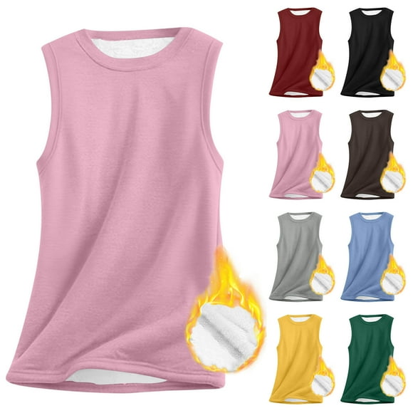 Haut Sans Manches en Polaire Épaissie pour Femmes, Chaud, Ample, Col Rond, Chandail-Over, Chandail en Molleton Thermique d'Hiver Décontracté, Cadeau de Vacances / CSEONE, Vin G