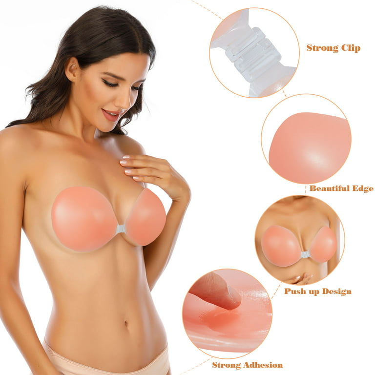 ALigoa Silicone Bra Invisible Push Up Sexy Strapless Bra Adhesive Backless  Breast Enhancer for Women Lady Nipple Cover, Cup B 