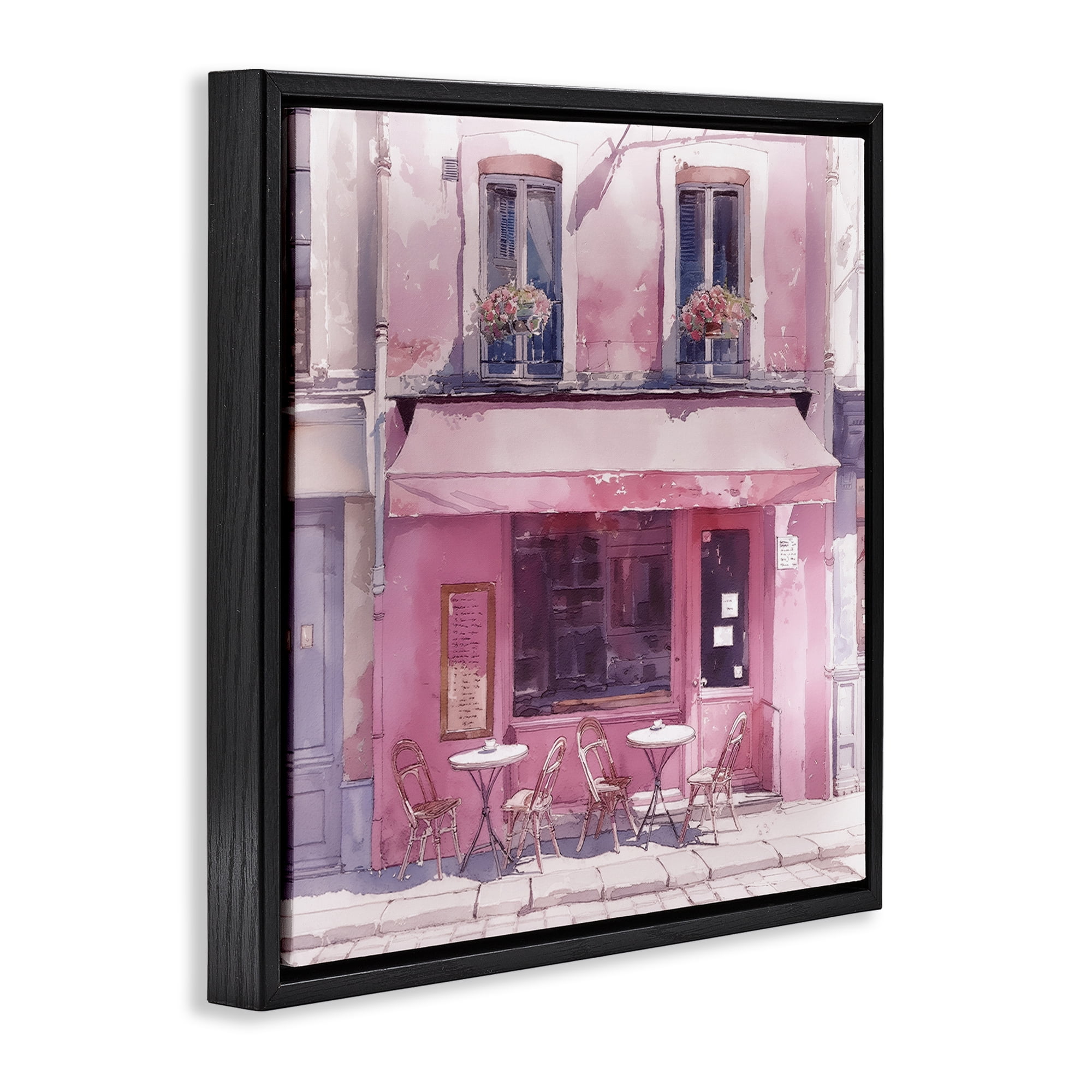 Stupell Industries Pinkish Delight Café Buildings & Architecture Painting Black Floater Framed Canvas Art Print Wall Art, 25 x 25