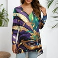 thumbnail image 3 of Resicozy Mardi Gras Shirts for Women Fashion Long Sleeve Tshirt Graphic Tees Top Funny V-Neck Holiday Pullover Tops Dark Purple#2 XL, 3 of 4