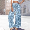 thumbnail image 6 of Petite Floral Print Palazzo Pants for Women High Waist Wide Leg Dressy Beach Vacation Trousers Blue XL, 6 of 7