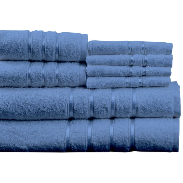 Lavish Home Ensemble de 8 Pcs de Serviettes de Bain en Peluche 100 % Coton - Bleu
