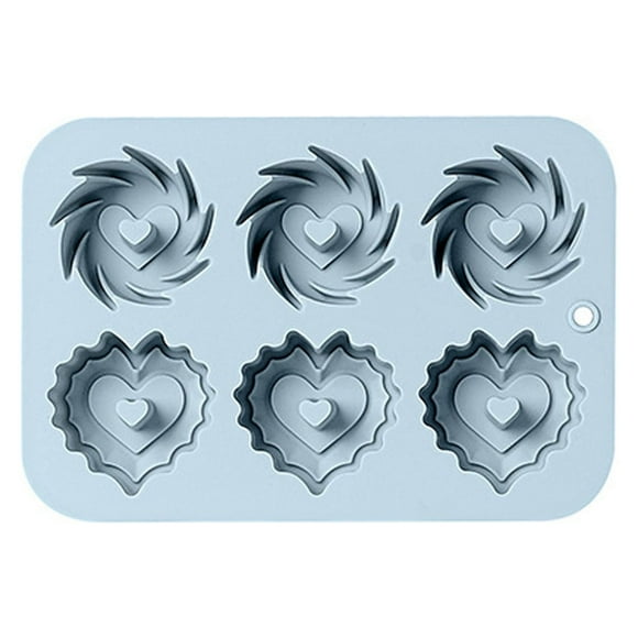 Meiiso 6-In-1 Love Spiral Cake Mold Donut Rice Cake Food Supplement Silicone Mold Muffin Cup Chiffon Baking Tray Blue Food Grade Machine Washable\Easy to Clean Muffin Pastry Bread Plastic Mold, A