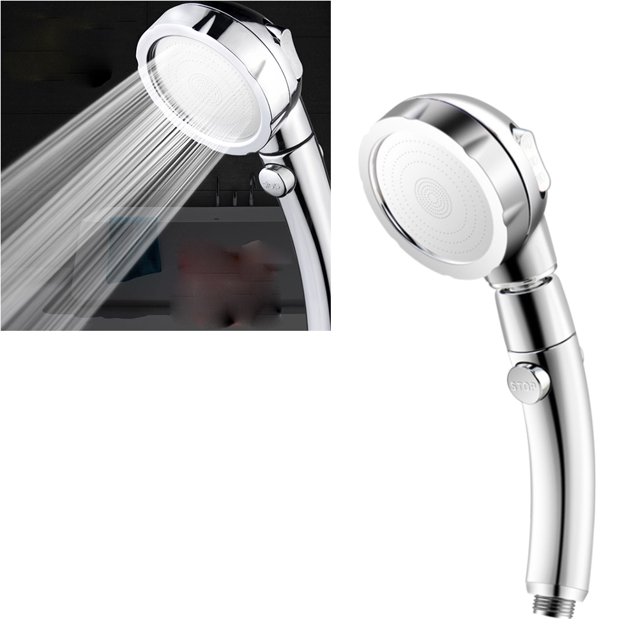 Douche à Main Réglable à 3 Modes pour Augmenter la Pression Pulvérisateur de Douche Douchette de Salle de Bain Tête de Douche Argent