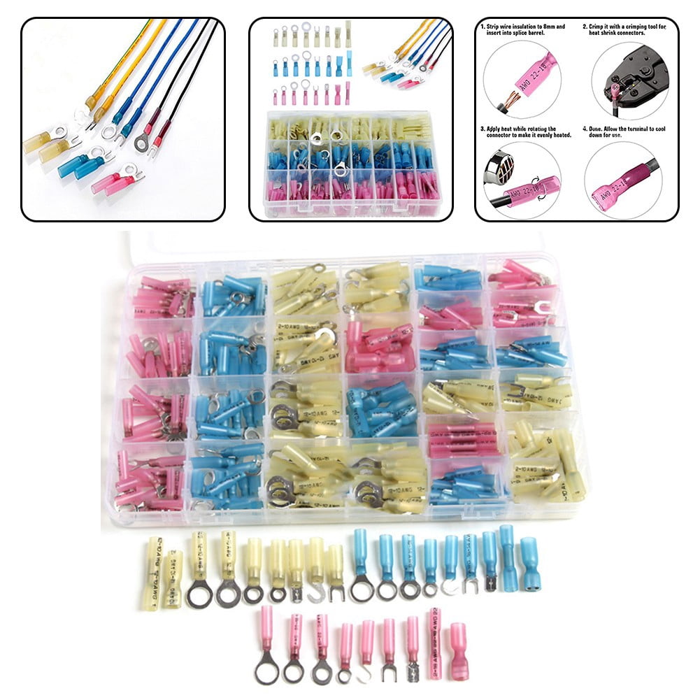 yaaqii Heat Shrink Wire Connectors, Crimp Connector Assortment, Ring Fork Spade Splices