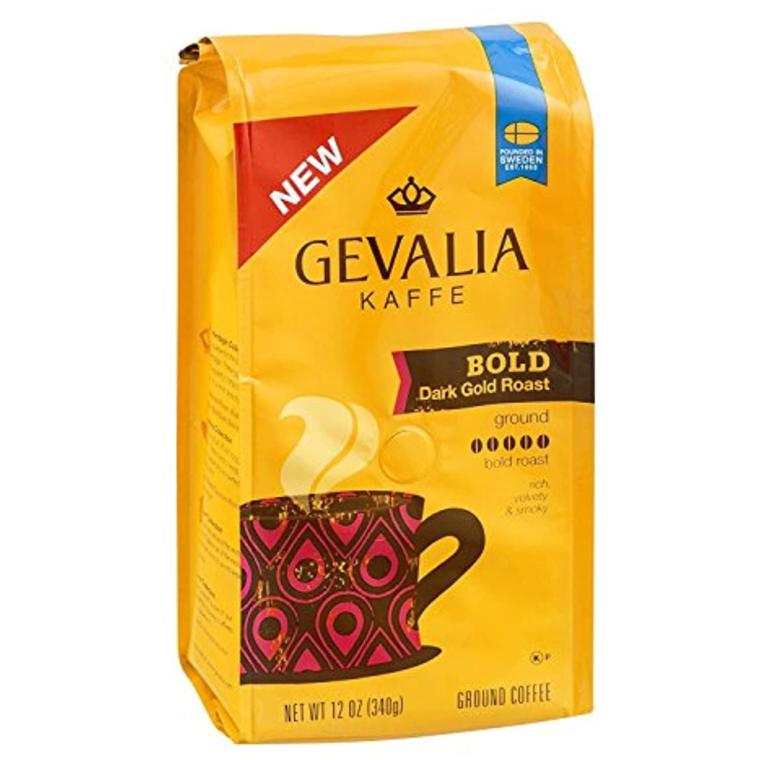 Gevalia Kaffe Ground Coffee Bold Dark Gold Roast, 12 Oz (Pack Of 6