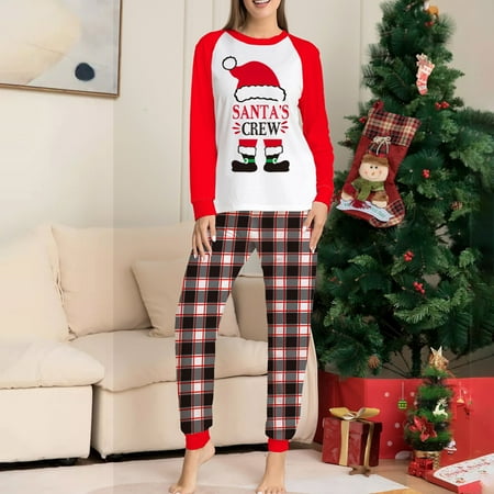 

Parent-Child Set Round Neck Long Sleeve Plaid Home Wear Set Family Set