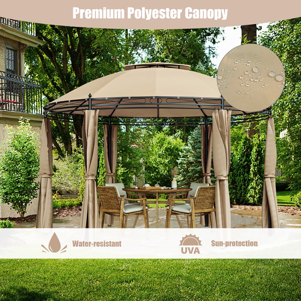 Aimee Lii 11.5 ft Outdoor Patio Round Dome Gazebo Canopy Shelter with Double Roof Steel, Backyard Canopy Gazebo for Party Wedding BBQ Events, Brown