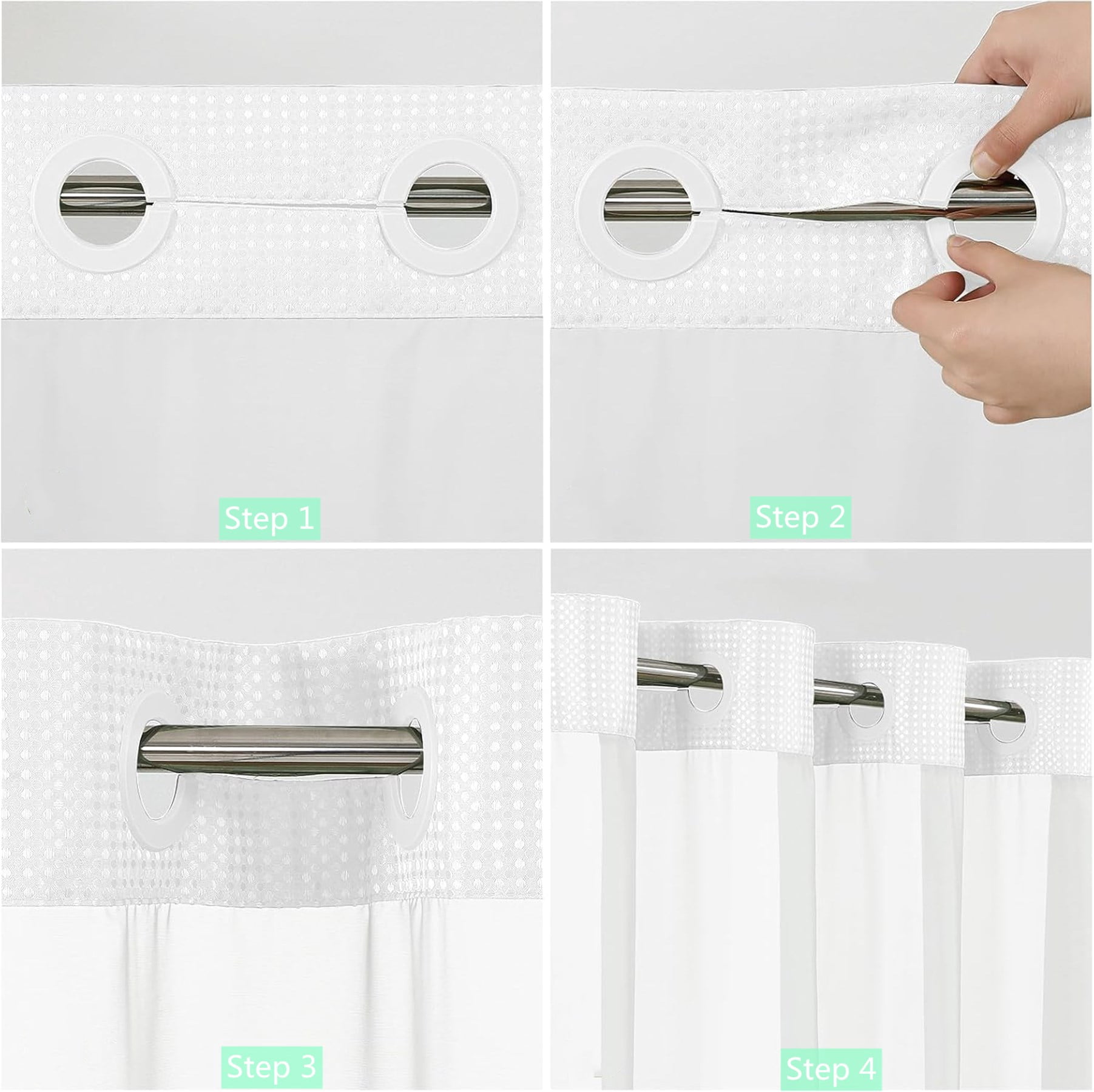 Goodbath No Hooks  Shower Curtains  With Snap in Liner Waffle Waves  Pattern for Bathroom Hotel, 72" x 74", Double Layer,Mesh Top Window,Washable, 1 Count, White