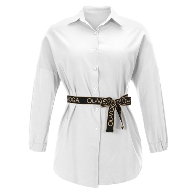 Qiopertar Robe Chemise à Manches Longues Unie avec Col à Revers Mode Décontractée pour Femmes en Solde à Moins de 5$