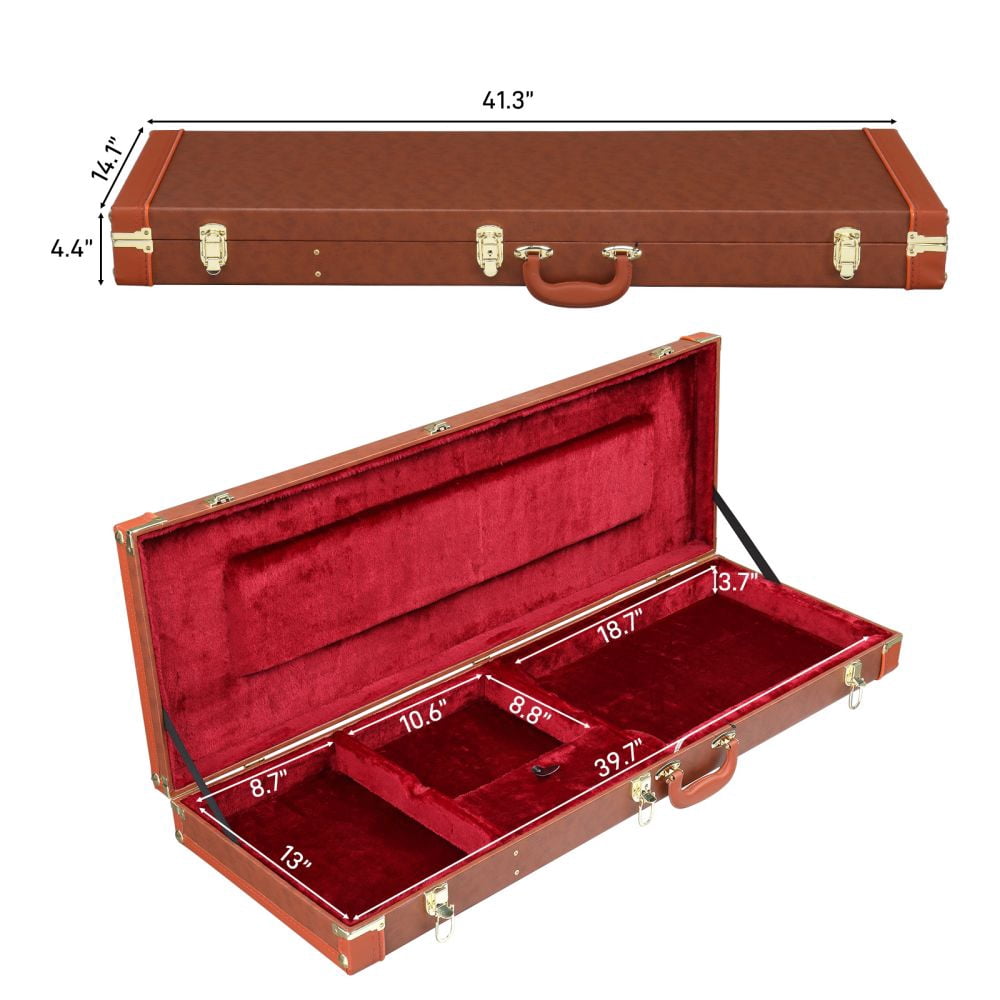 IVV Electric Guitar Hard Case, Rectangle Wooden Standard Electric Guitars Hard-Shell Protective Carrying Case for ST/TL/170 Style/Burning Fire Style Guitars with Lock Latch Padding - Brown