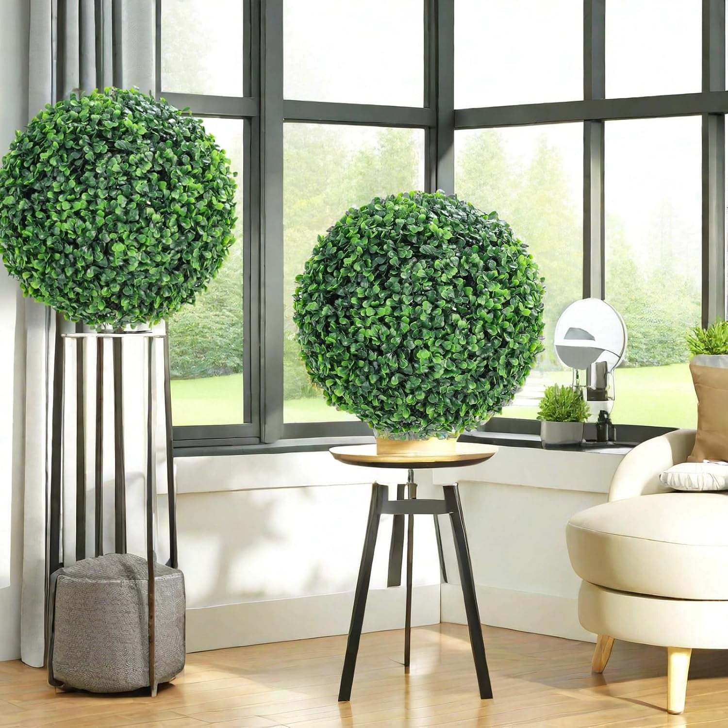 EastVita 2 Pcs 42CM Faux Boxwood Balls, Artificial Plant Topiary Balls Outdoor, Fake Green Plants Decorative Spheres for Front Porch Garden Backyard Blacony Wedding Home Decor