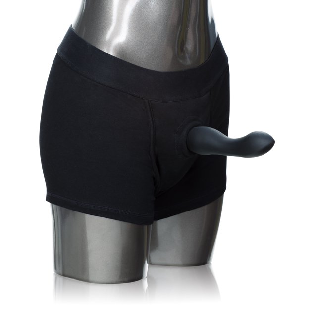 CalExotics Packer Gear - Arnés de bóxer negro para adultos con correa en juguetes sexuales para parejas