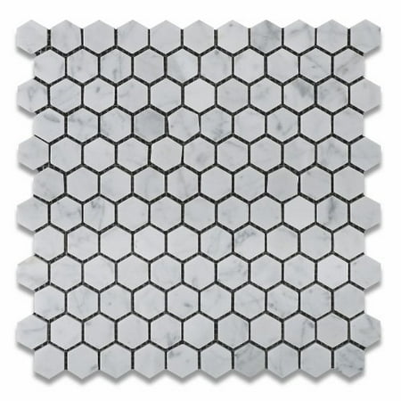 Mini Glass Gems Mosaic Tiles - bianco carrara white marble honed 1