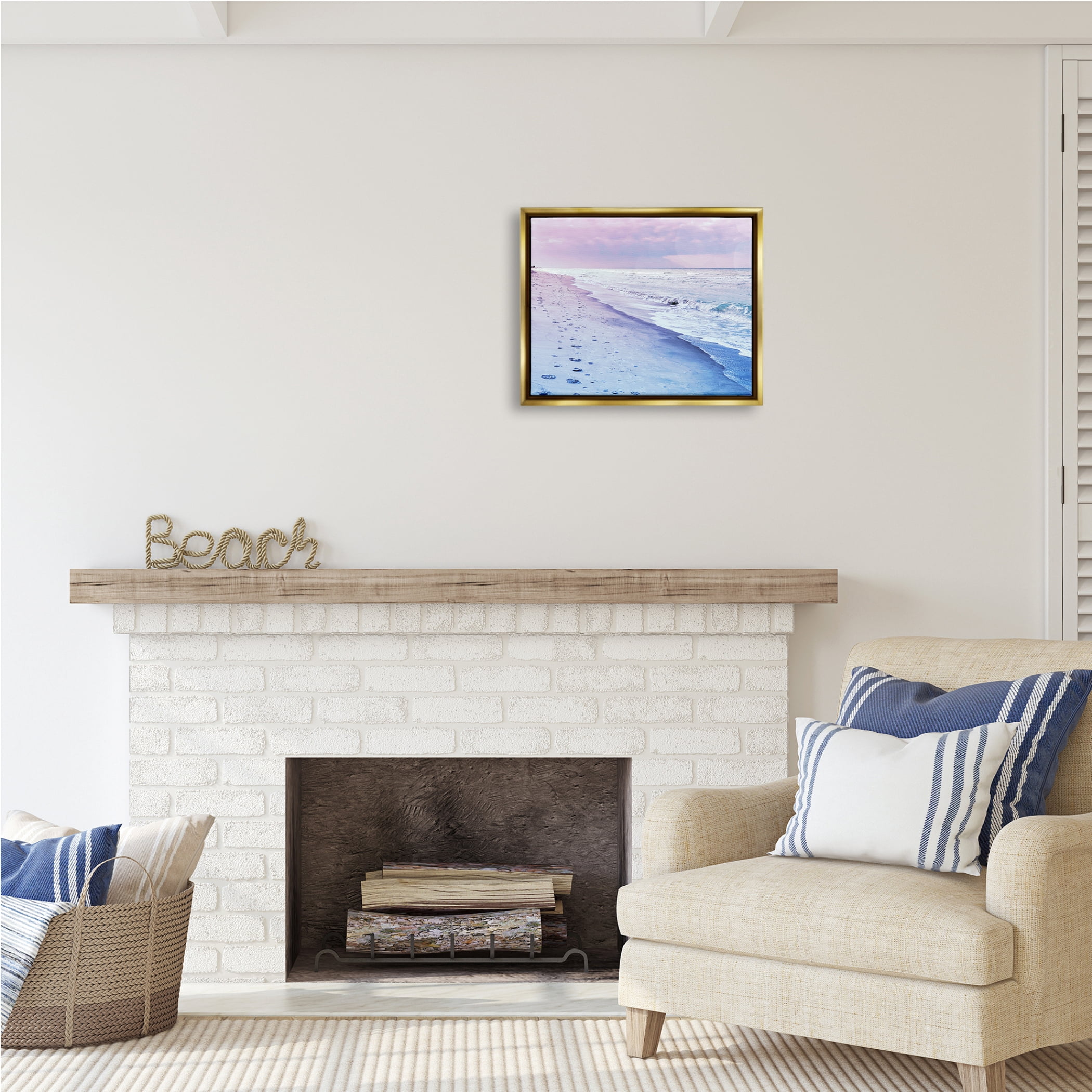 Stupell Industries Dawn Break Shoreline Nature Photography Gold Floater Framed Art Print Wall Art, 21 x 17