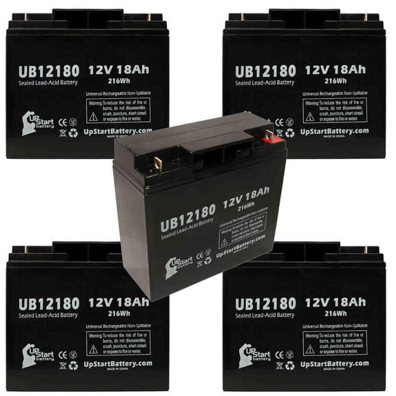 5x Pack - Compatible Alpha CFR100CE Battery - Replacement UB12180 Universal Sealed Lead Acid Battery (12V, 18Ah, 18000mAh, T4 Terminal, AGM, SLA)