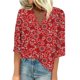 thumbnail image 1 of Blusa de mujer SCZ camisas sueltas casuales manga 3/4 estampado cuello en V rojo talla S, 1 of 6