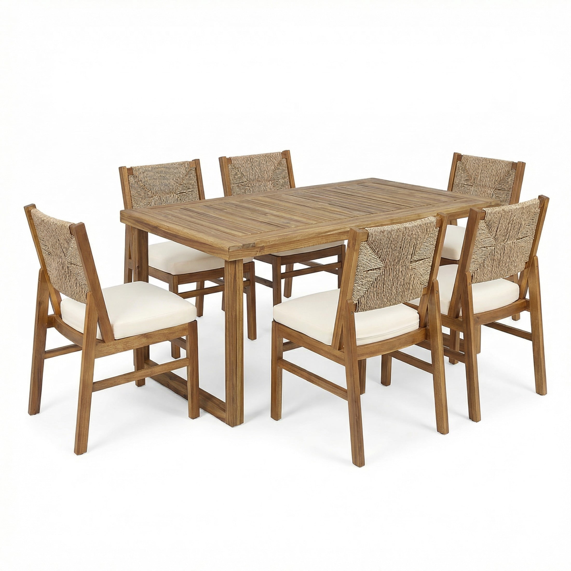 Christopher Knight Home 7-Piece Outdoor Acacia Wood Dining Set with 69" Table and Wicker Back Chairs