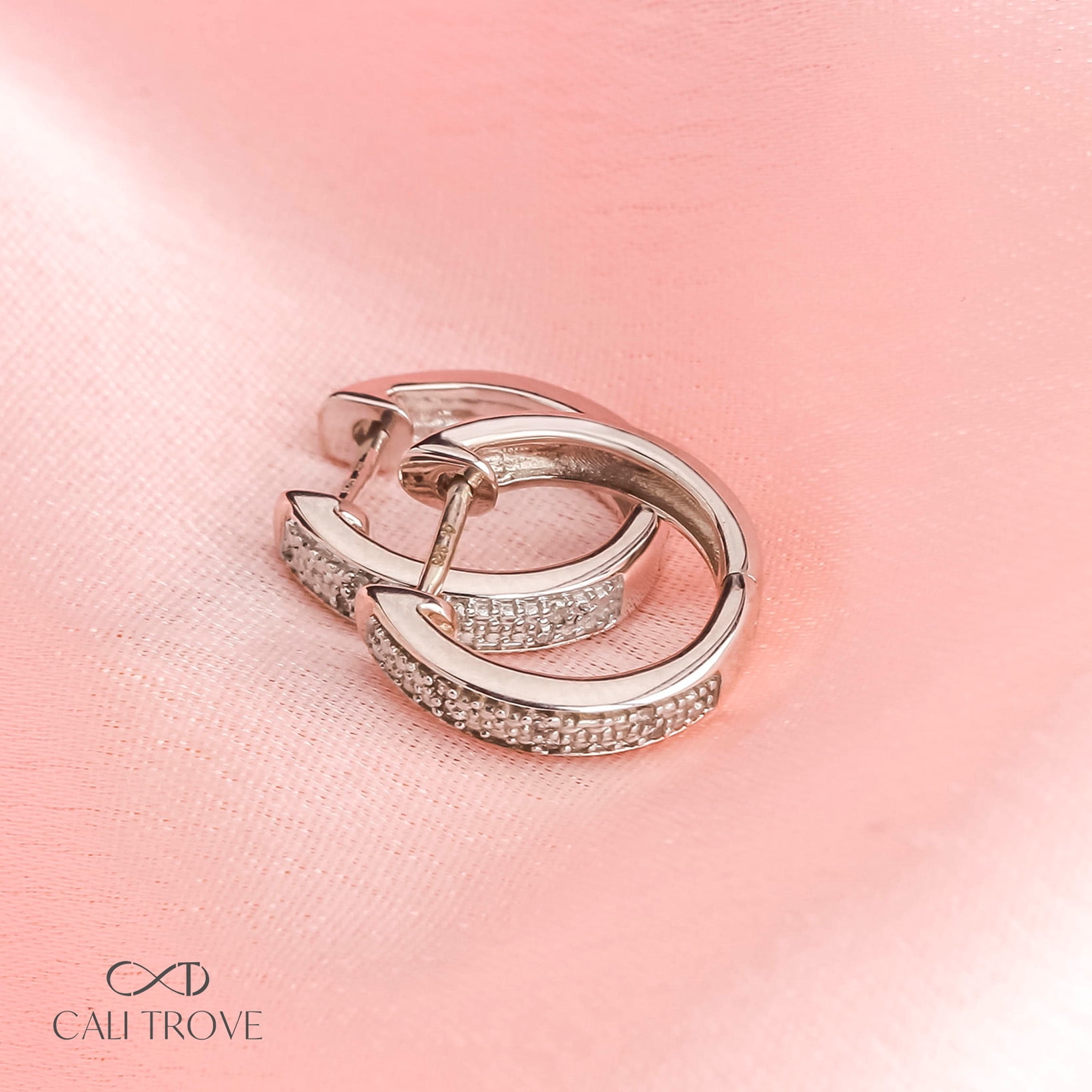 Sterling Silver Diamond Hoop Earring 1/20 Ct, 925 . Dimand Hoop Earrings for Women, Silver Hoop Earrings