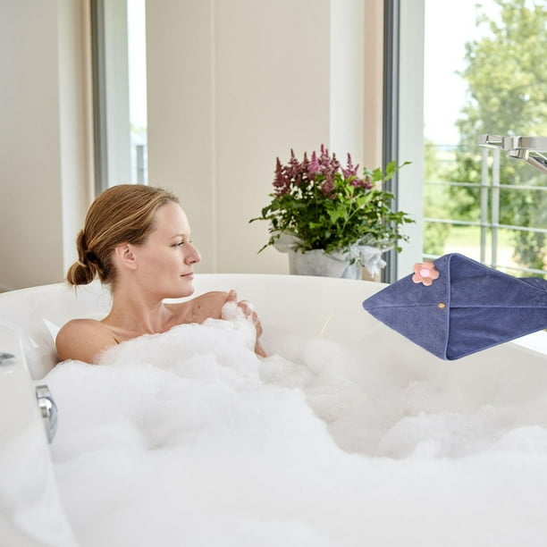Accesorios de baño, secador de pelo de vellón grueso y altamente absorbente, ducha doméstica para secar el cabello, toalla de secado súper suave con botones, gorro de secador de vellón coral.