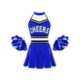 thumbnail image 1 of Xnihocha Girls Classic Cheerleading Team Uniform Mesh Splice Crop Top with Pleated Boxer Skirts Rooter Stage Suit Royal Blue 16, 1 of 5