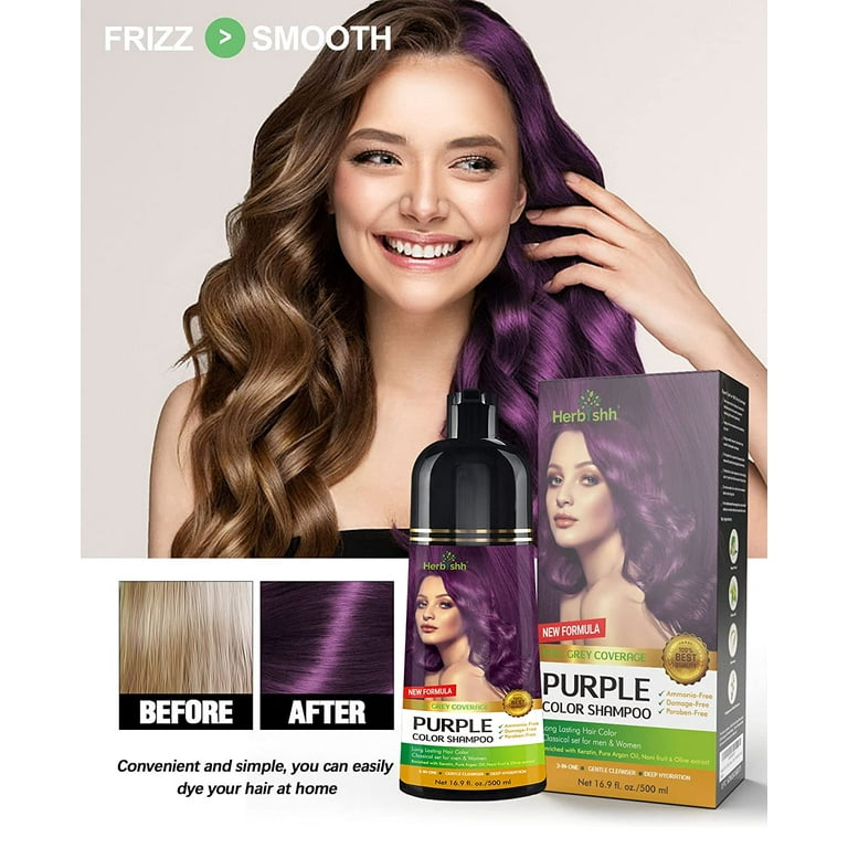 mulighed Supplement mammal Herbishh Hair Color Shampoo for Grey Hair – Ammonia-Free Hair Dye Shampoo–  500ml (Purple) - Walmart.com