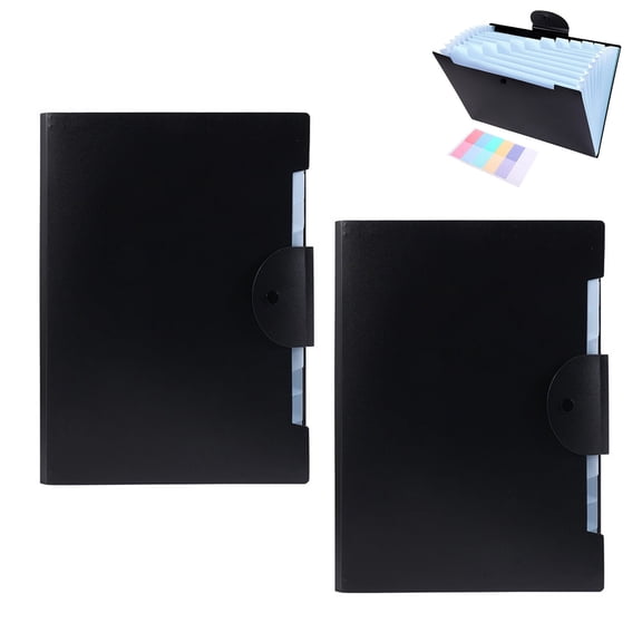 A4 Expanding File Folder, 12 Pockets Waterproof PP Document Organizer, Blue with Round Snap Closure, 2 Pack, 13 x 9.5 Inch, for Exam Paper & Office Document Storage