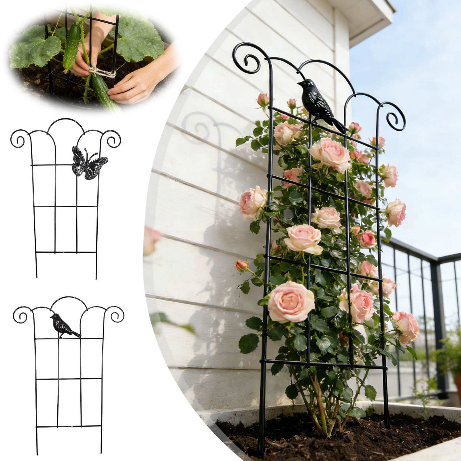 15.7 Inch Metal Trellis Stakes for Climbing - Garden Support Stakes for Indoor Outdoor Potted Flowers, Monstera, Vines, Tomatoes, Cucumbers, and Vegetables (4 PCS)
