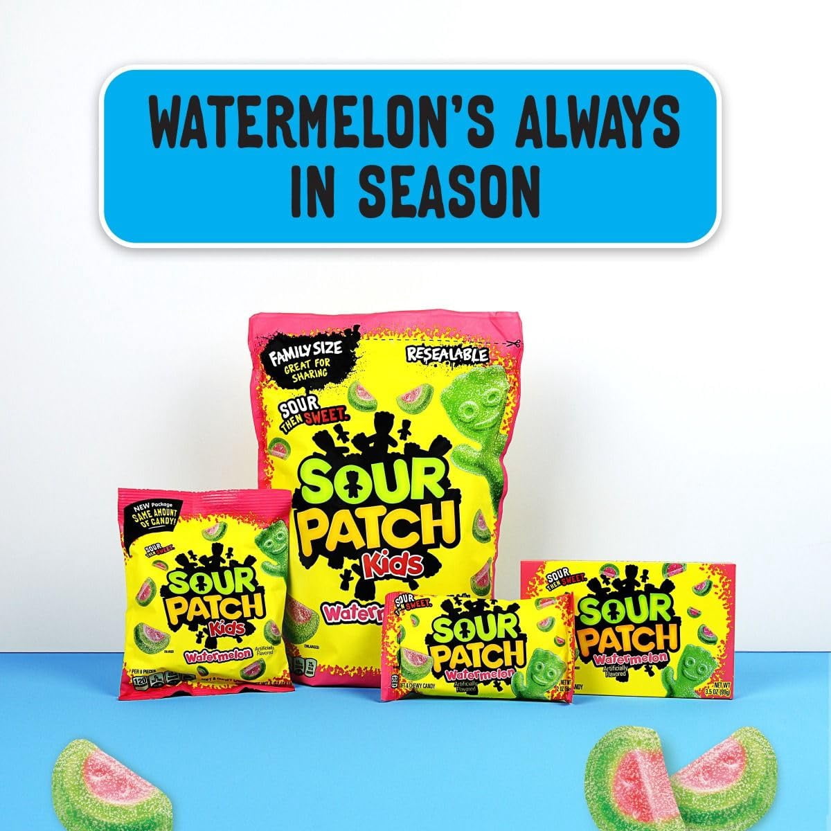 Sour Patch Kids Peg Bags (Pack of 3) Soft and Chewy Candy bundled by SUPERDEALS with Mystery Gift (8 oz, Watermelon)