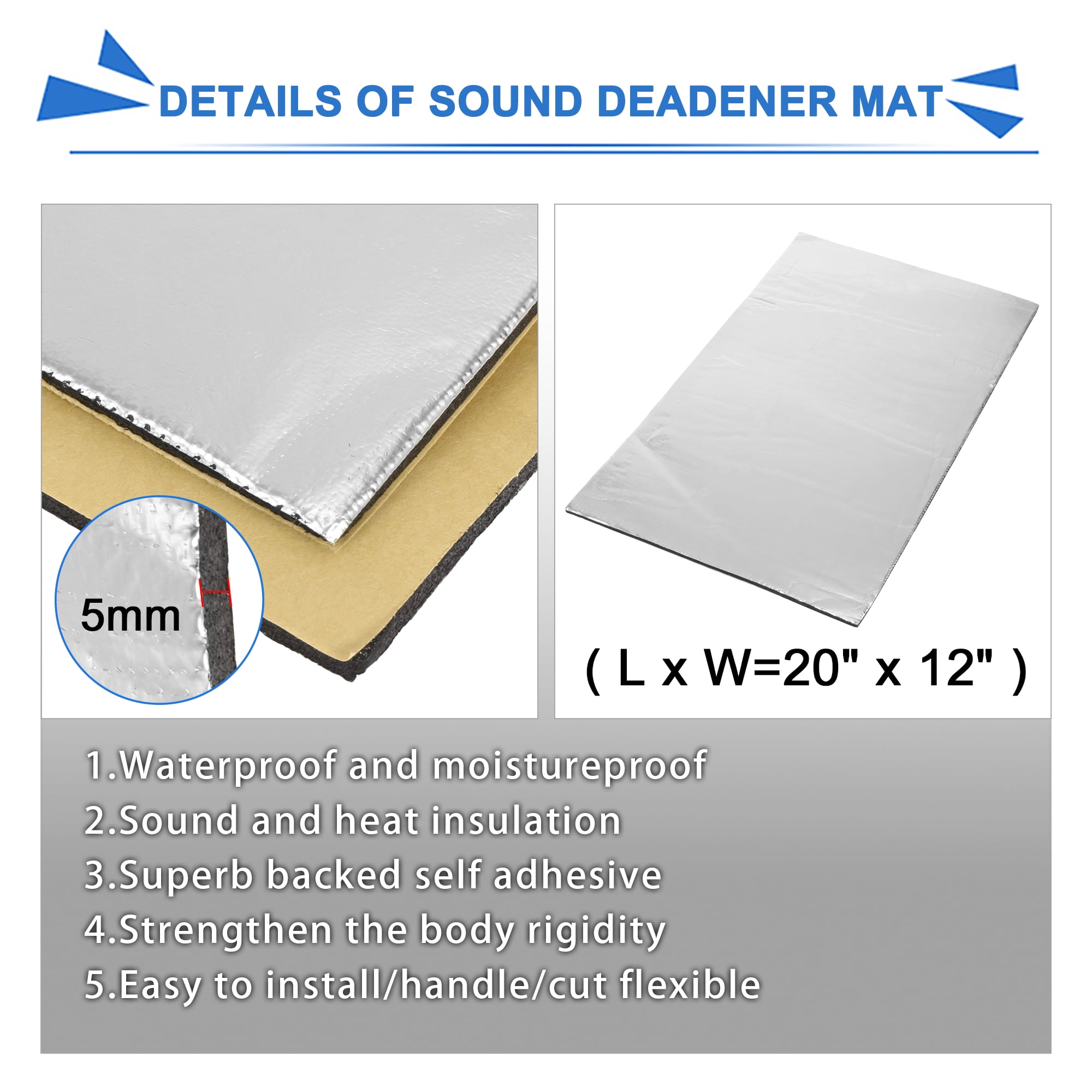 Unique Bargains Car Sound Deadener Insulation Mat Intensive Aluminum 20"x12"