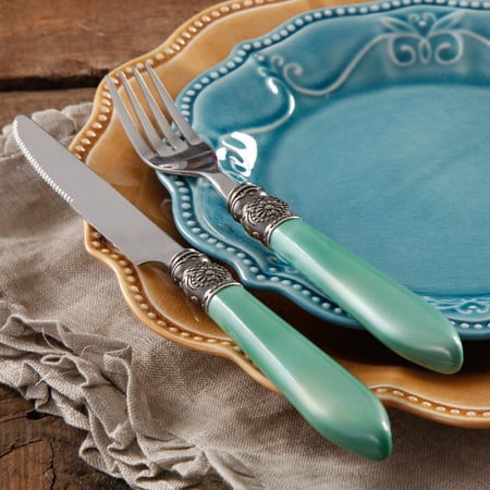 The Pioneer Woman Cow Lace 16 Piece Flatware Set Pearlized The Pioneer Woman Cow Lace 16 Piece Flatware Set Pearlized Handle