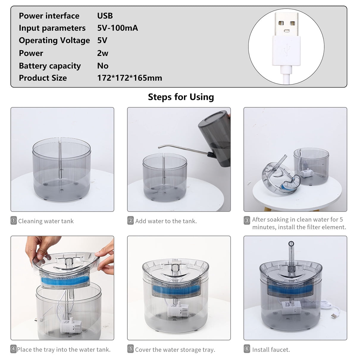 Petavista 2L/70oz Cat Water Fountain for Drinking Automatic Pet Water Dispenser for Cats, Small Dogs