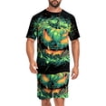thumbnail image 2 of Hsovts Men Pajamas Outfits Halloween Cartoon Pumpkin Ghost Printed Short Sleeve Turndown Crew Neck Shirt Shorts Set Man Leisure Casual Daily Party Photoshoot Pyjamas Pjs Outfits Green S, 2 of 8