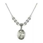 18-Inch Rhodium Plated Necklace with 6mm Sterling Silver Beads and Saint Regis Charm
