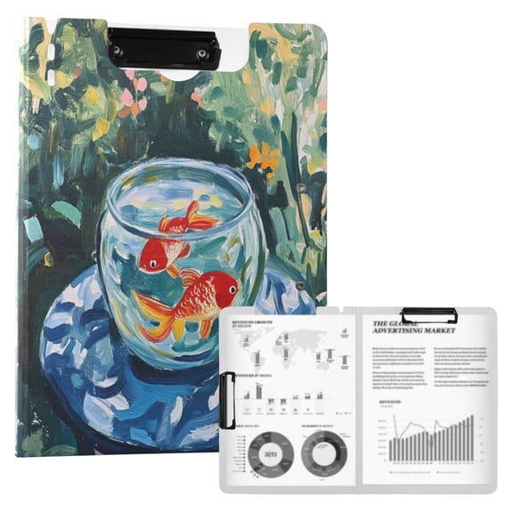 FORMRS A4 Clipboard Folder with Pen Holder Horizontal Foldable School Office Binder, Red Goldfish