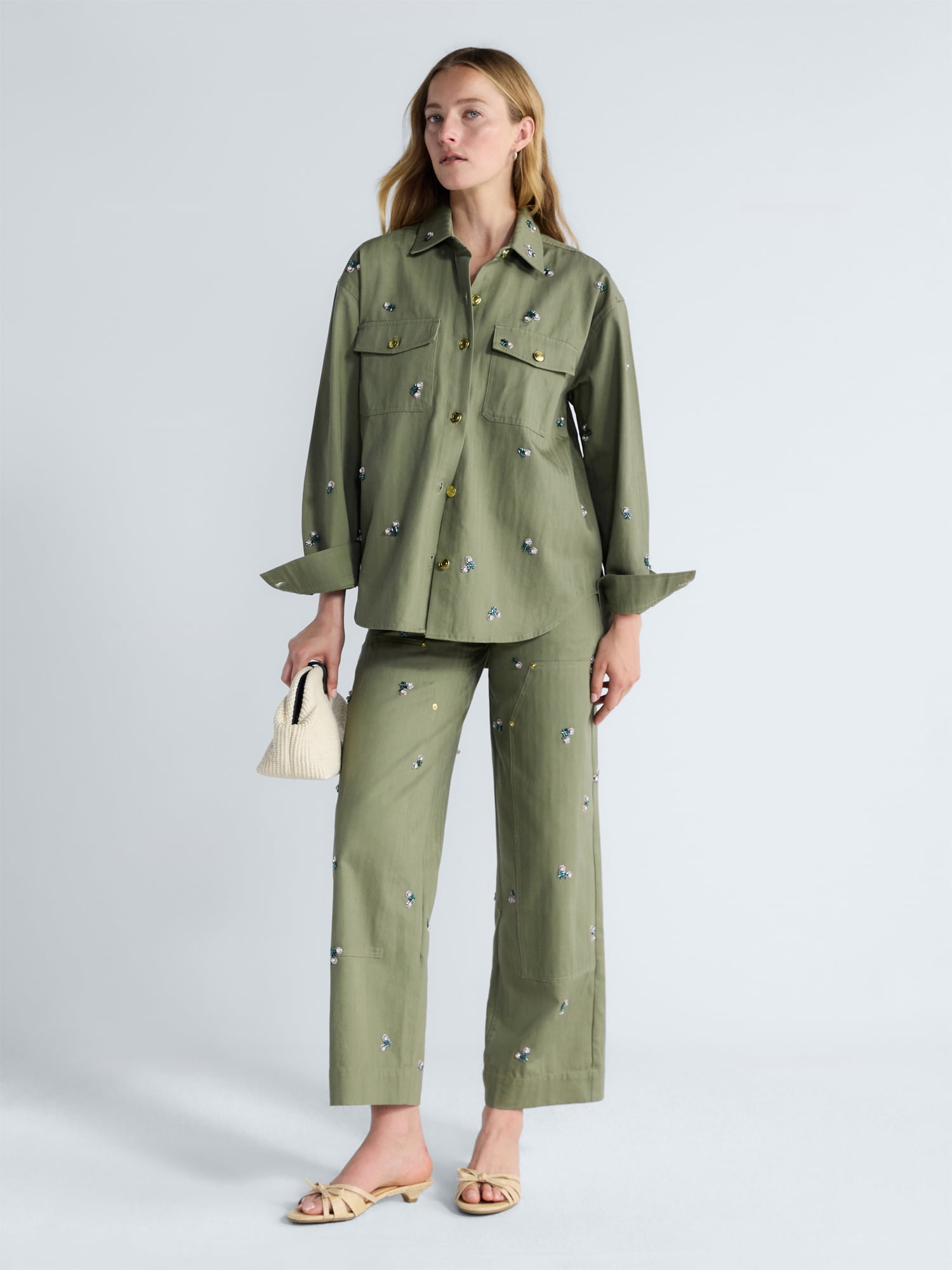 Free Assembly Women's and Women’s Plus Embellished Cotton Carpenter Pants, 30" Inseam, Sizes 0-28W