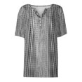 thumbnail image 4 of Women's Vintage Striped Print V Neck T-Shirt, Button Detail Short Sleeve Casual Blouse, Summer Relaxed Fit Casual Tee Top for Women Daily Wear 04-Gray S, 4 of 5
