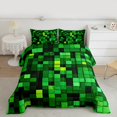 thumbnail image 2 of Manfei Chic Green Square Full Size Comforter Sets for Boys, Rectangle Geometric Bedding Comforter Set, Futuristic Abstract Reversible Bedding Sets, Ultra Soft Home Decor, 3 Pieces, 2 of 8