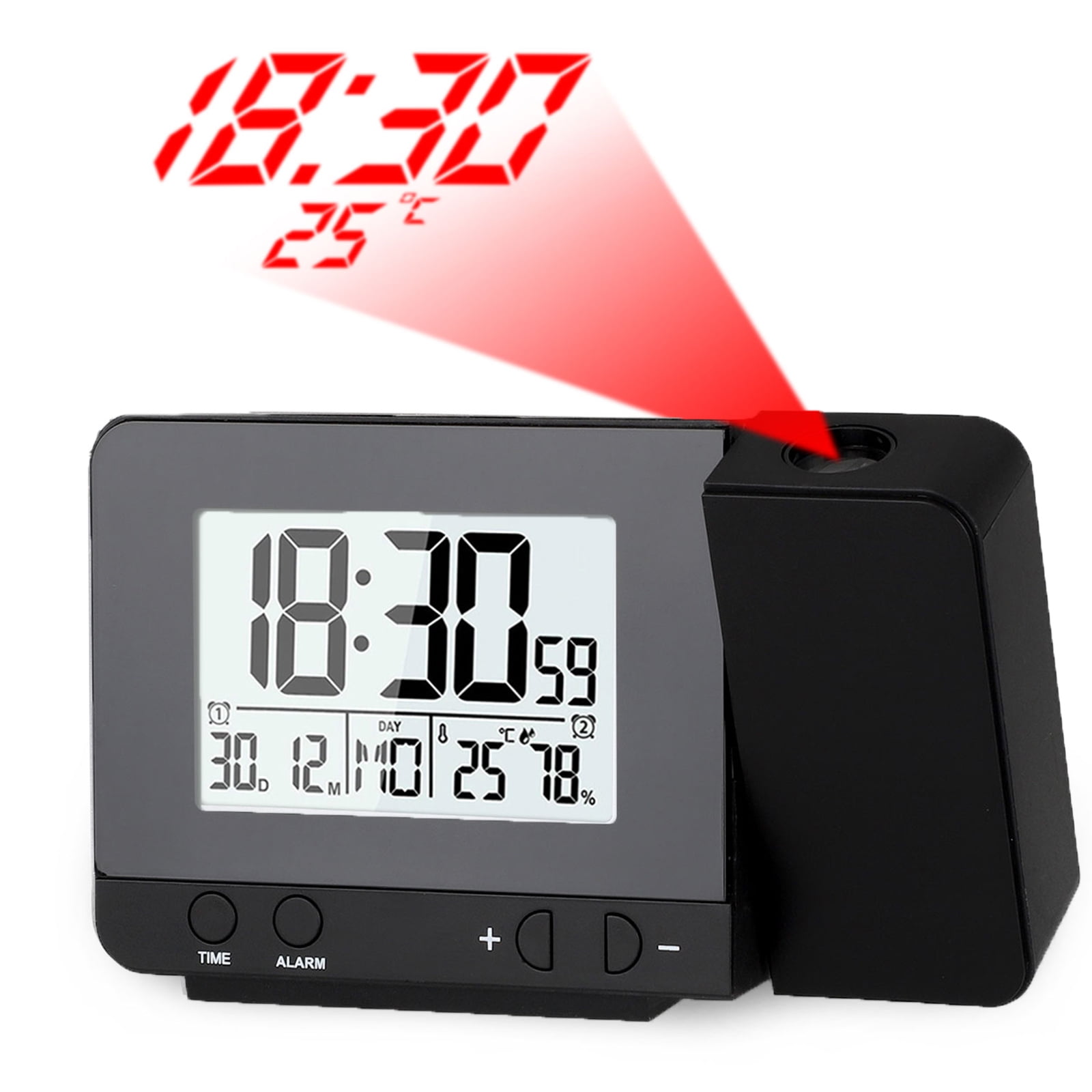 Projection Alarm Clock, LED Digital Ceiling Display Dual Alarm Clock, Sleep Timer, 180°Projector, Snooze Function Desk/Shelf Clock, 4 Charging, AC Powered & Battery Backup (Black+Silver) - Walmart.com