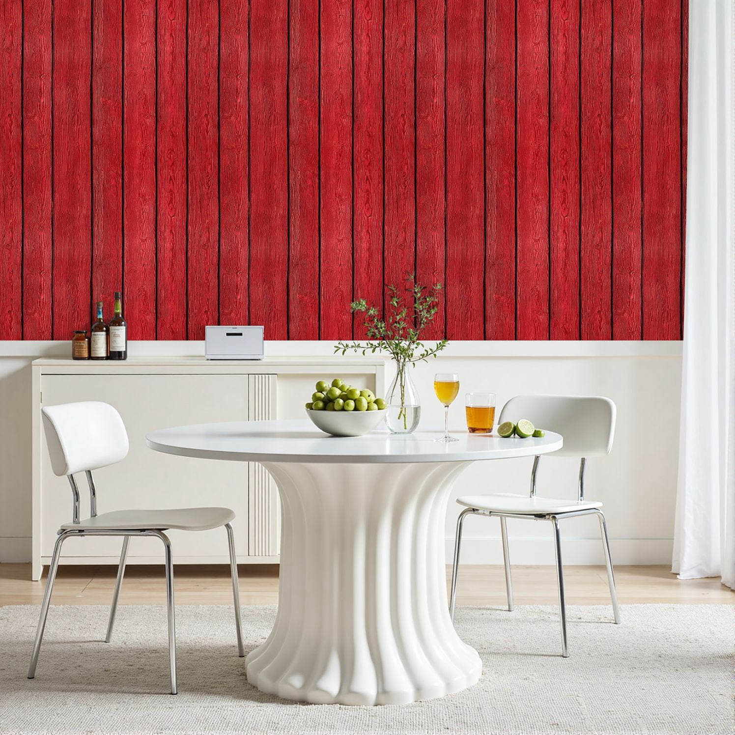 Peel and Stick Wallpaper Red Painted Wooden Planks Vertical Rustic Wood Texture 17.7in x 118in Contact Paper Removable Self Adhesive Wall Mural Wall Decor for Bedroom Kitchen Cabinets